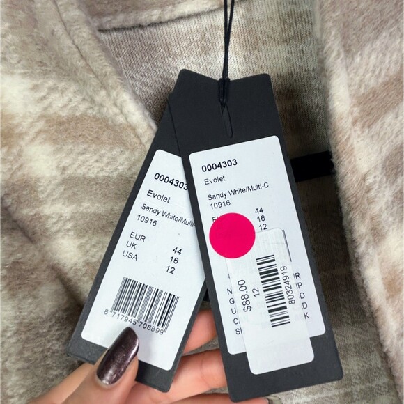 NWT Yest Netherlands Evolet Jacket Short Blanket Coat Sandy White Plaid Tie 12 - Picture 12 of 16